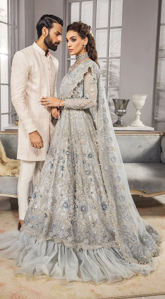 White Silver Lehenga Gown Pakistani Wedding Dresses – UY COLLECTION